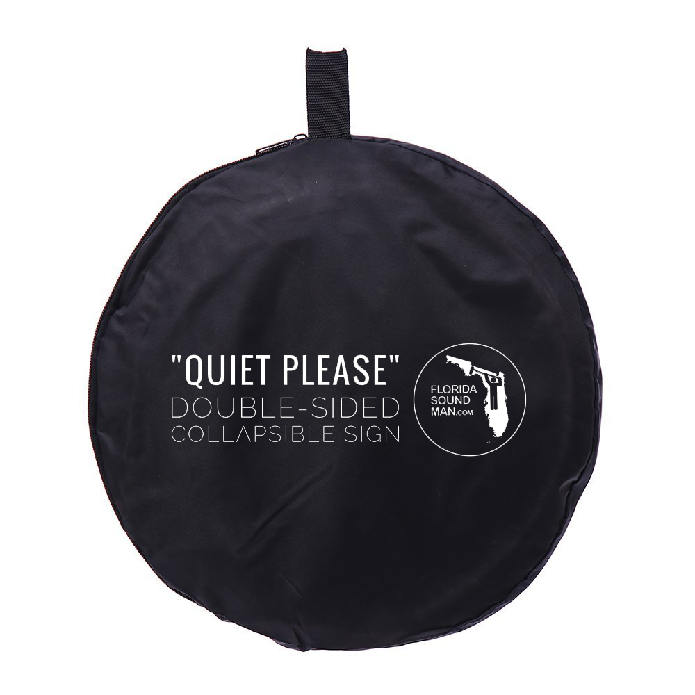 Quiet Please sign collapsed into its 11-inch zippered carrying case