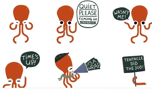 Tentacle Sync iMessage sticker pack featuring the Quiet Please sign, octopus stickers including Wasn't Me, Time's Up, It's a Wrap and Tentacle Did the Job